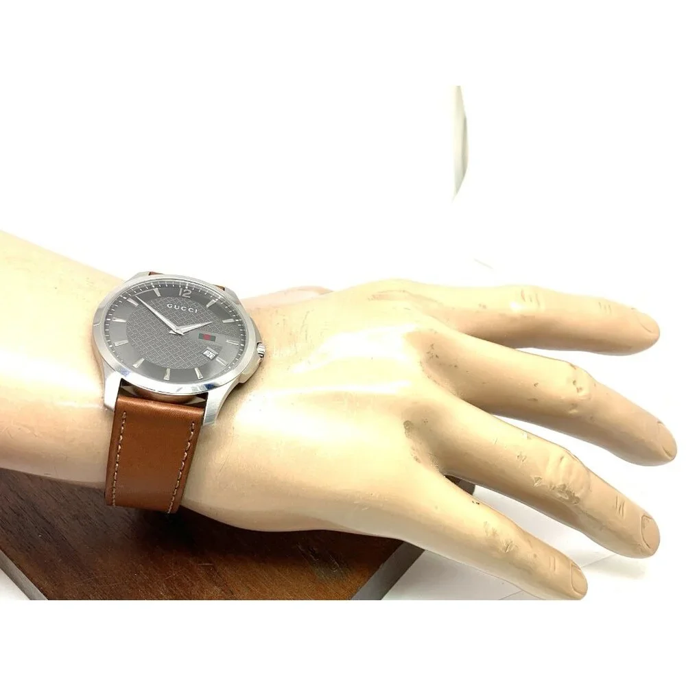 Gucci Men's Watch YA126302 G-Timeless Swiss Quartz Gray Dial Brown Leather 40mm